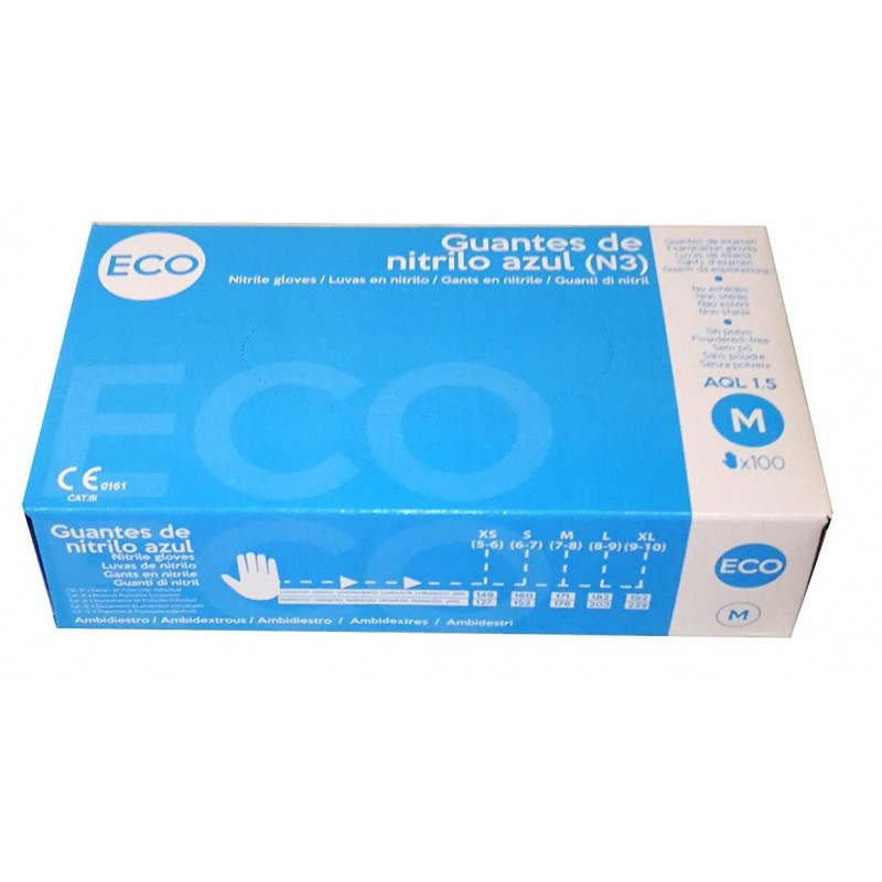 ECO GUANTES NITRILO AZUL TALLA M 100 UDS