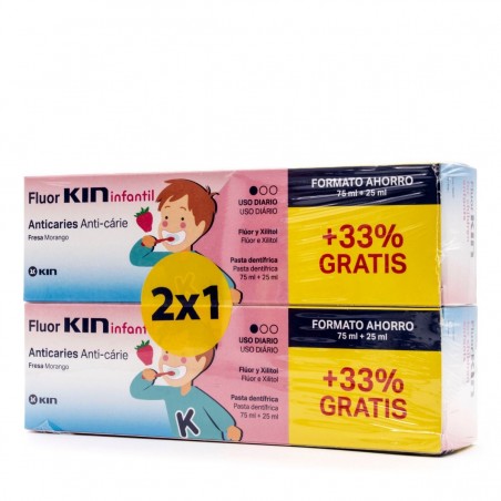 FLUOR KIN INFANTIL FRESA DUPLO 75ML+25MLx2