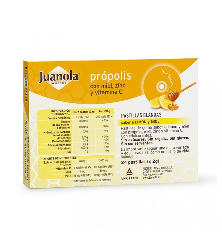 JUANOLA PROPOLIS MIEL ZINC  VITAMINA C  LIMON 24 PASTILLAS