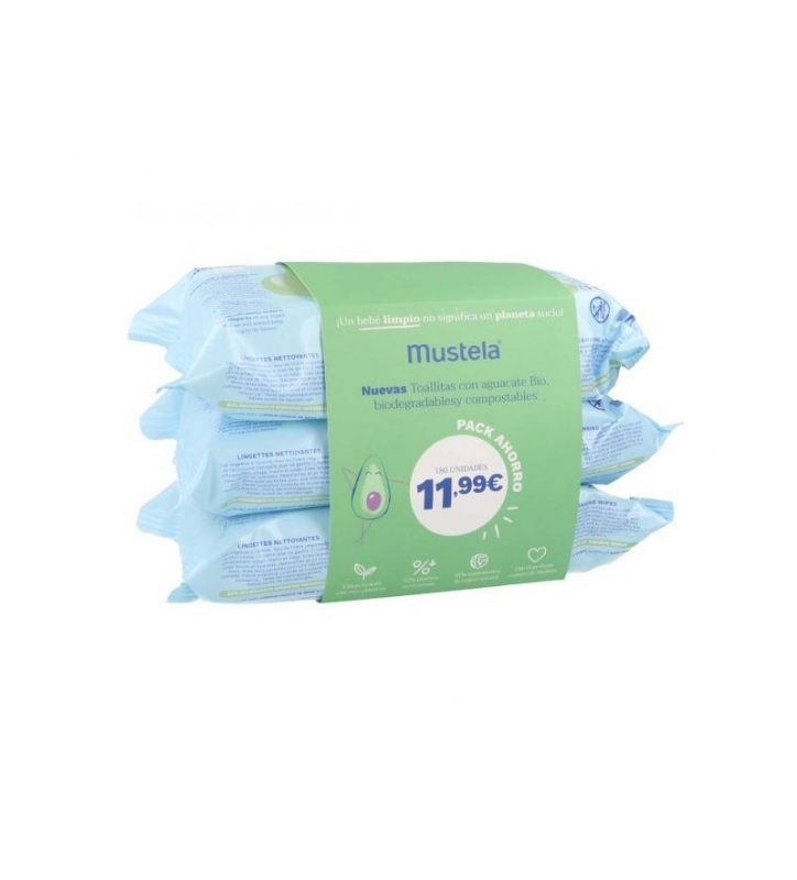 MUSTELA TOALLITAS LIMPIADORAS AGUACATE BIO 3x60 UDS