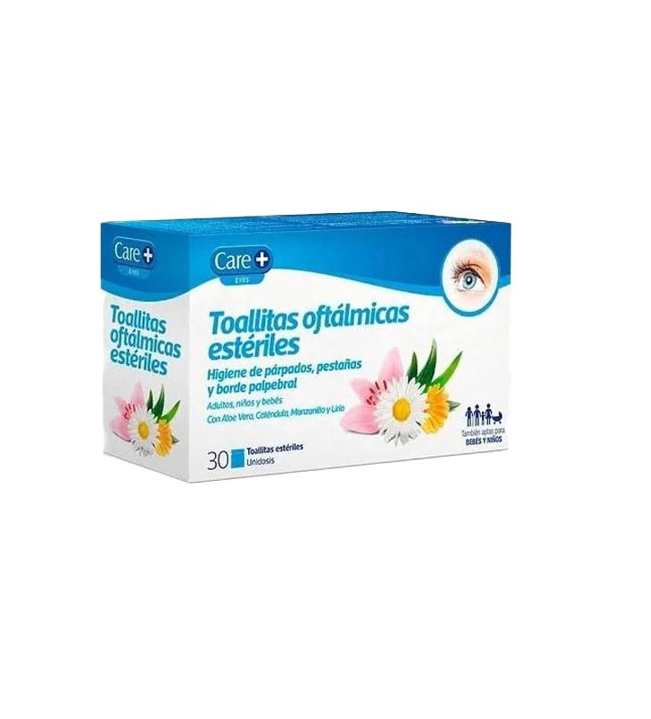 CARE+ TOALLITAS OFTALMICAS ESTERILES HIGIENE DE PARPADOS PESTAÑAS Y BORDE PALPEBRAL 30 UNIDADES