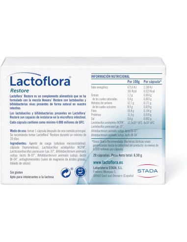 LACTOFLORA RESTORE ADULTOS 20 CAPSULAS